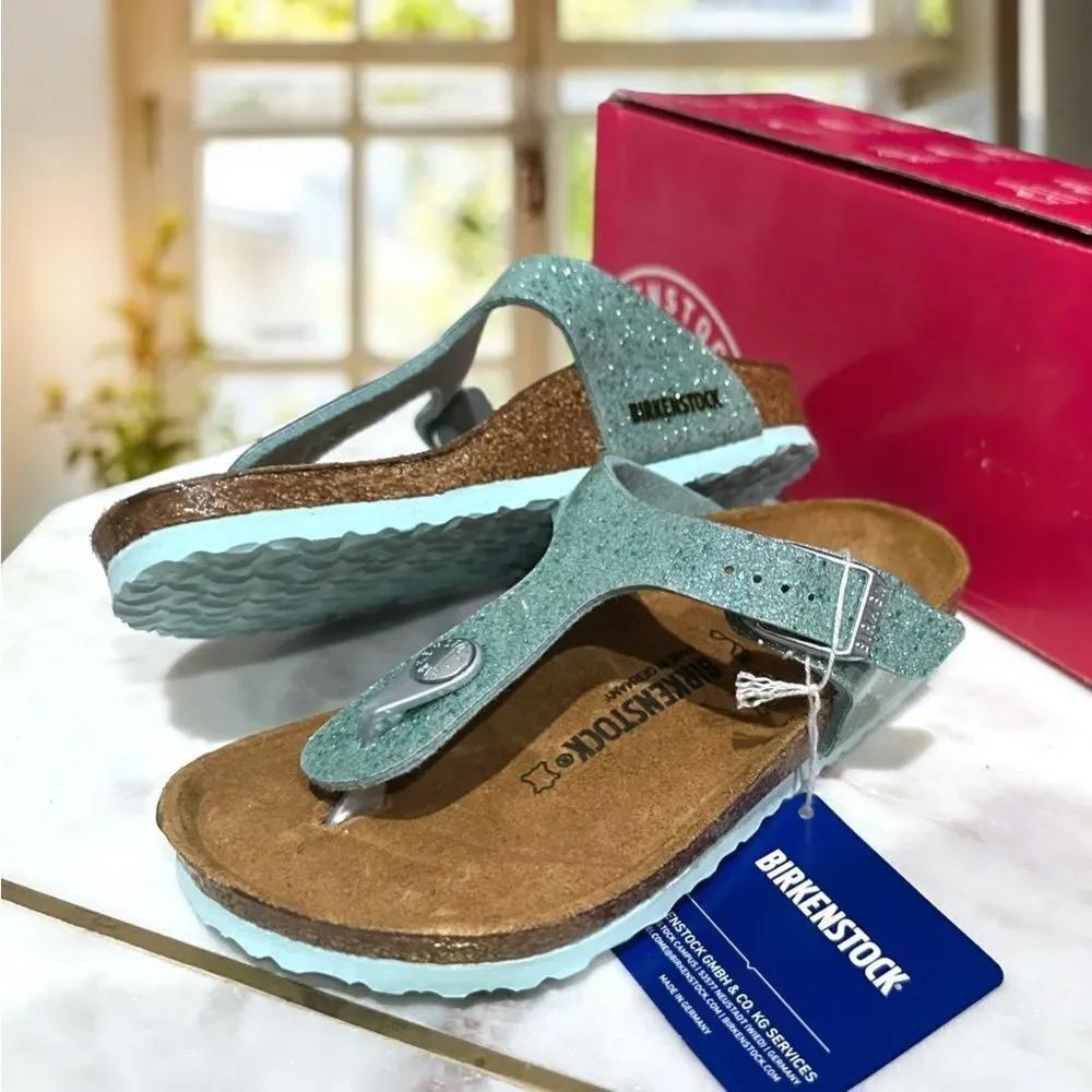 🔥 🆕 BIRKENSTOCK Girls Sandals Green Gizeh Cosmic Sparkle Size 30 US 12 - 12.5